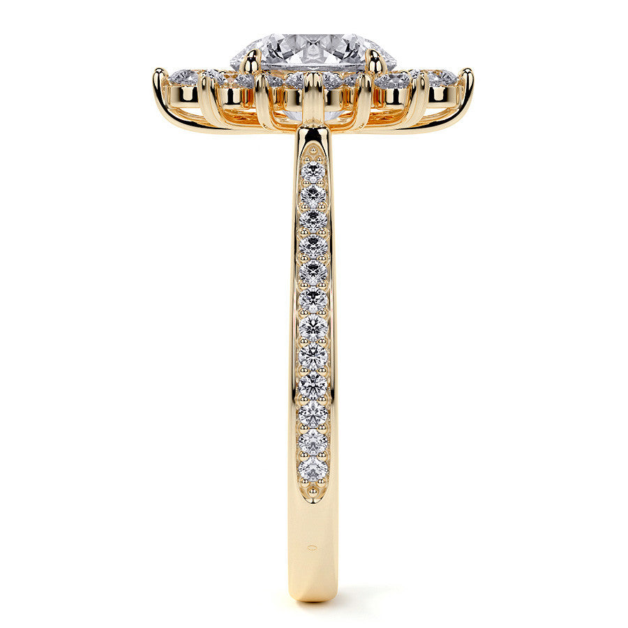 Round Sunburst Inspired Moissanite Engagement Ring