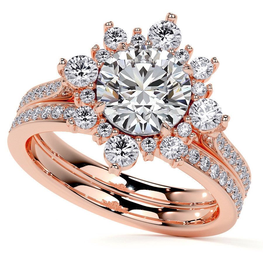 Round Sunburst Inspired Moissanite Engagement Ring