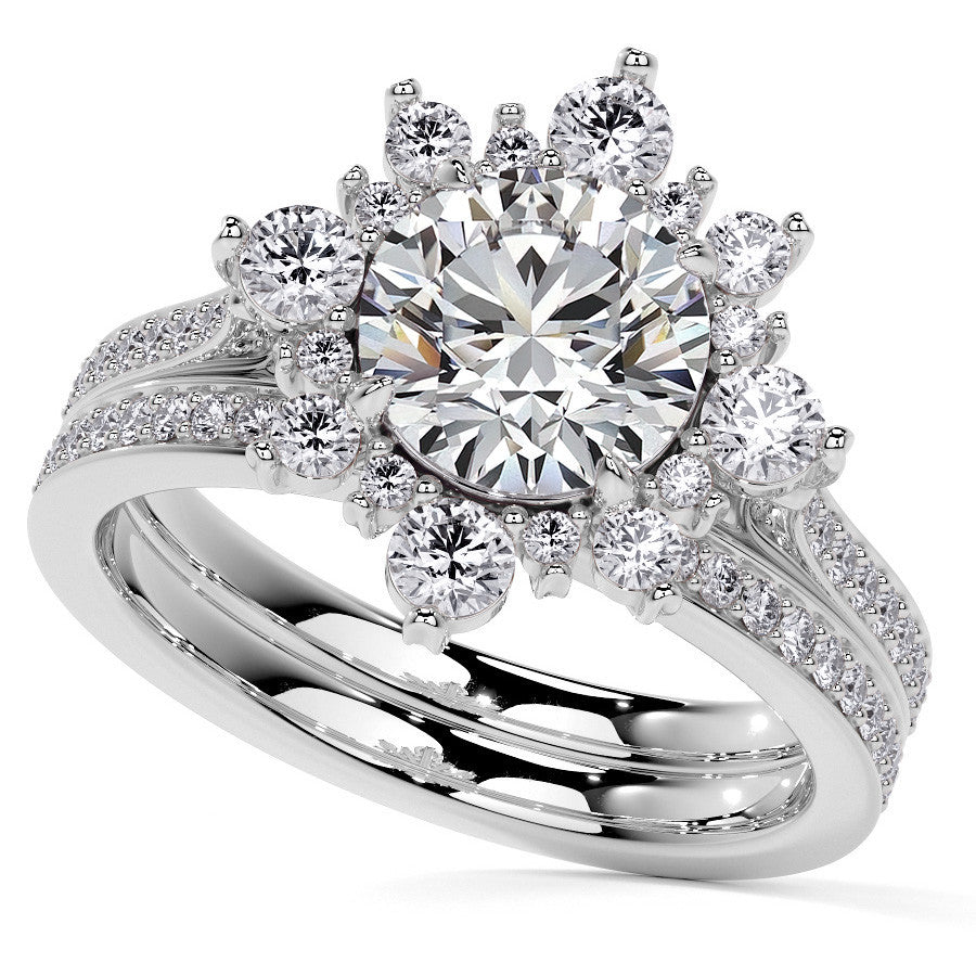 Round Sunburst Inspired Moissanite Engagement Ring