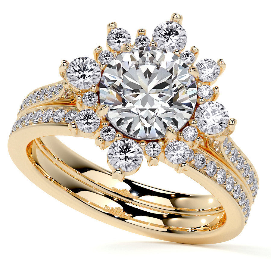 Round Sunburst Inspired Moissanite Engagement Ring
