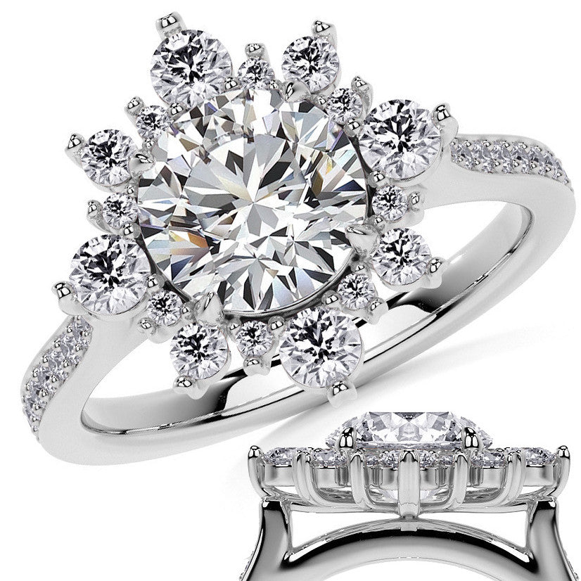 Round Sunburst Inspired Moissanite Engagement Ring