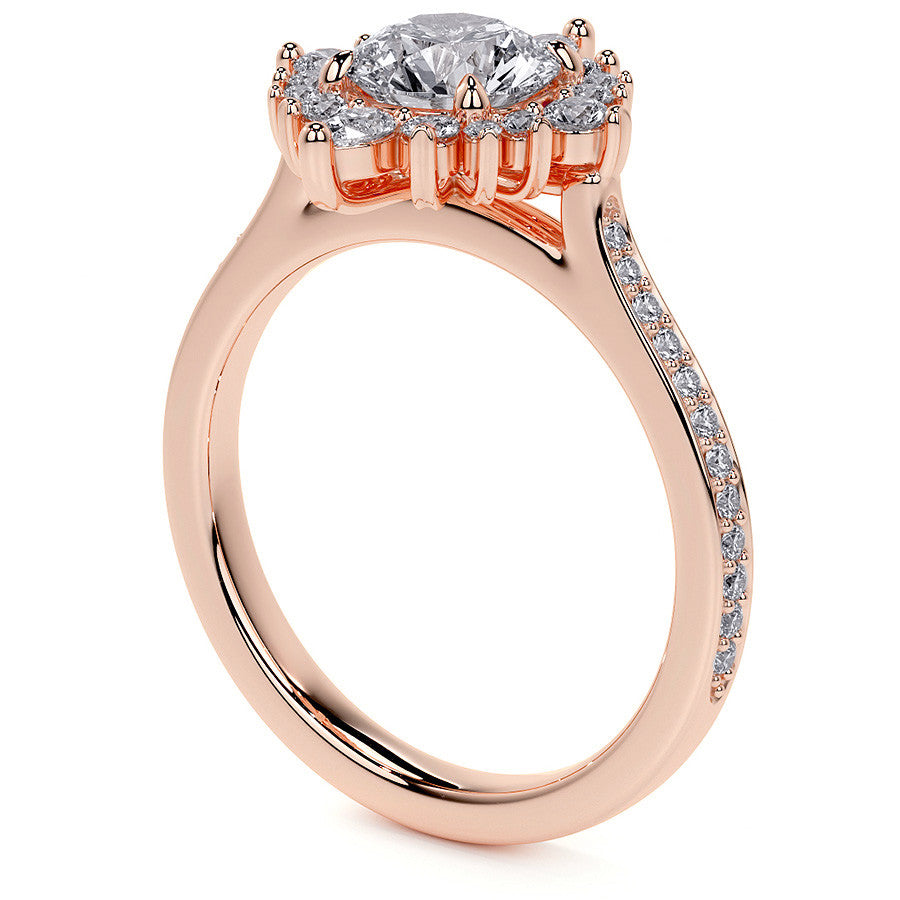 Round Halo Starburst Moissanite Engagement Ring