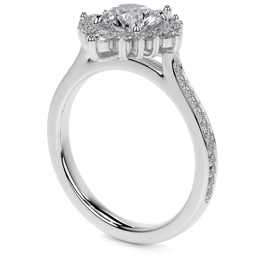 Round Halo Starburst Moissanite Engagement Ring