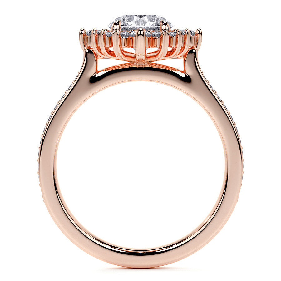 Round Halo Starburst Moissanite Engagement Ring