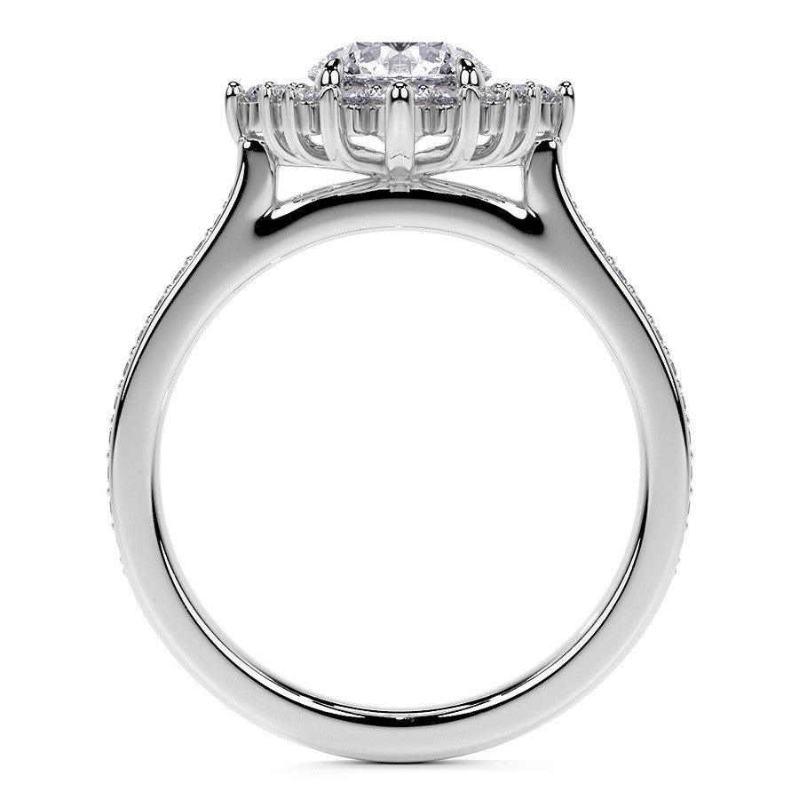Round Halo Starburst Moissanite Engagement Ring