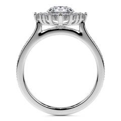 Round Halo Starburst Moissanite Engagement Ring
