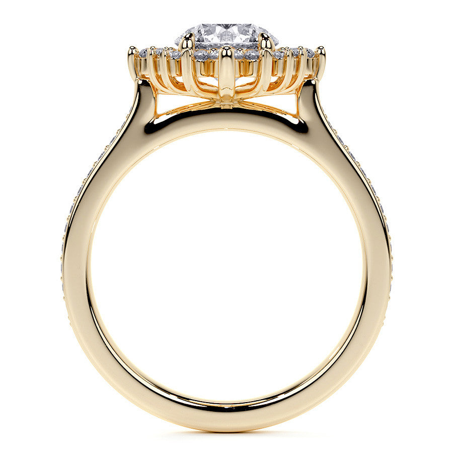 Round Halo Starburst Moissanite Engagement Ring