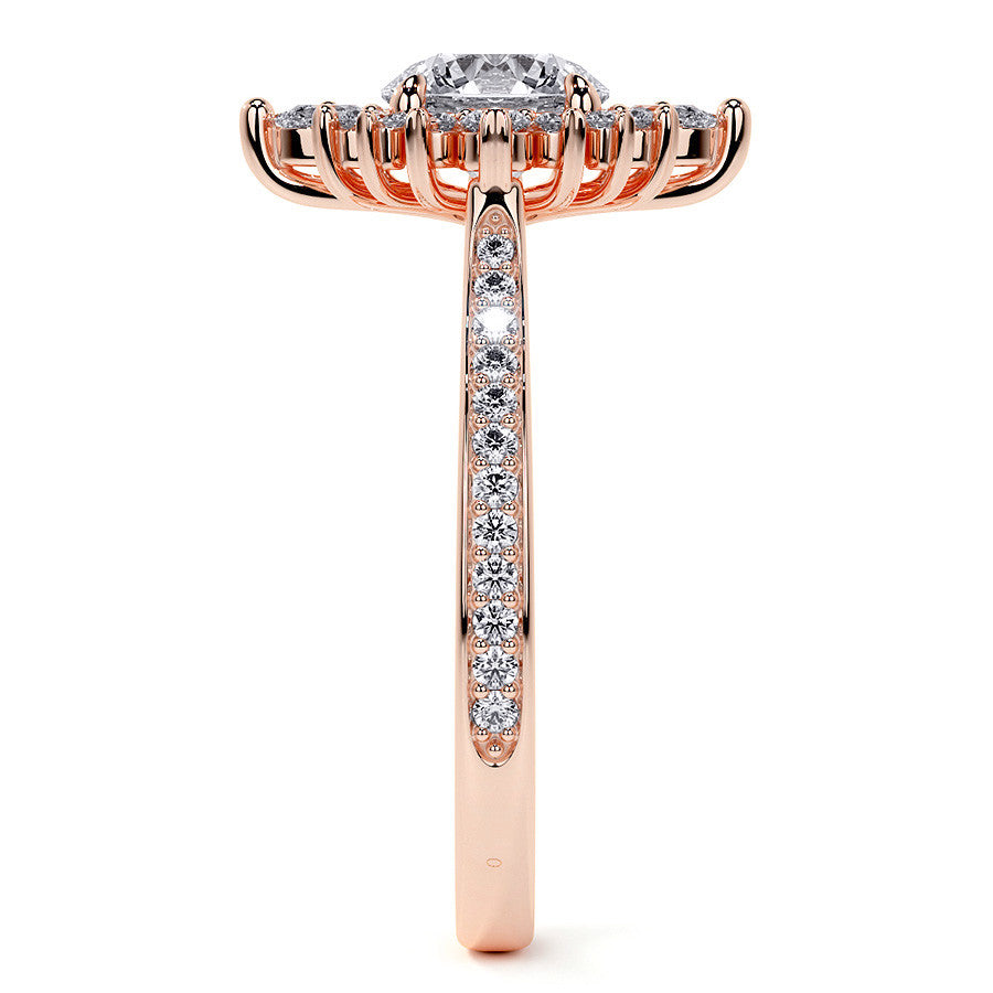 Round Halo Starburst Moissanite Engagement Ring