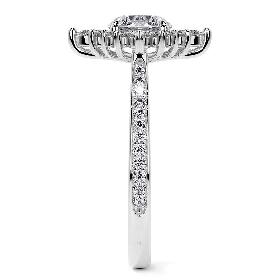 Round Halo Starburst Moissanite Engagement Ring
