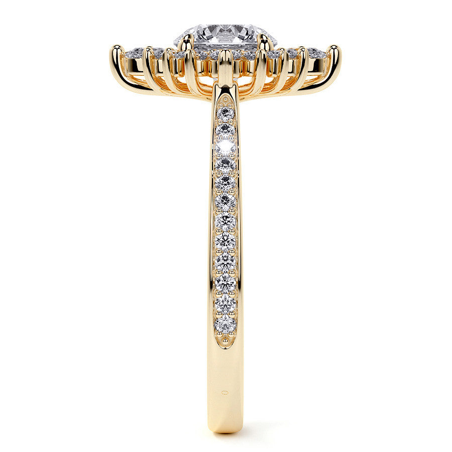 Round Halo Starburst Moissanite Engagement Ring