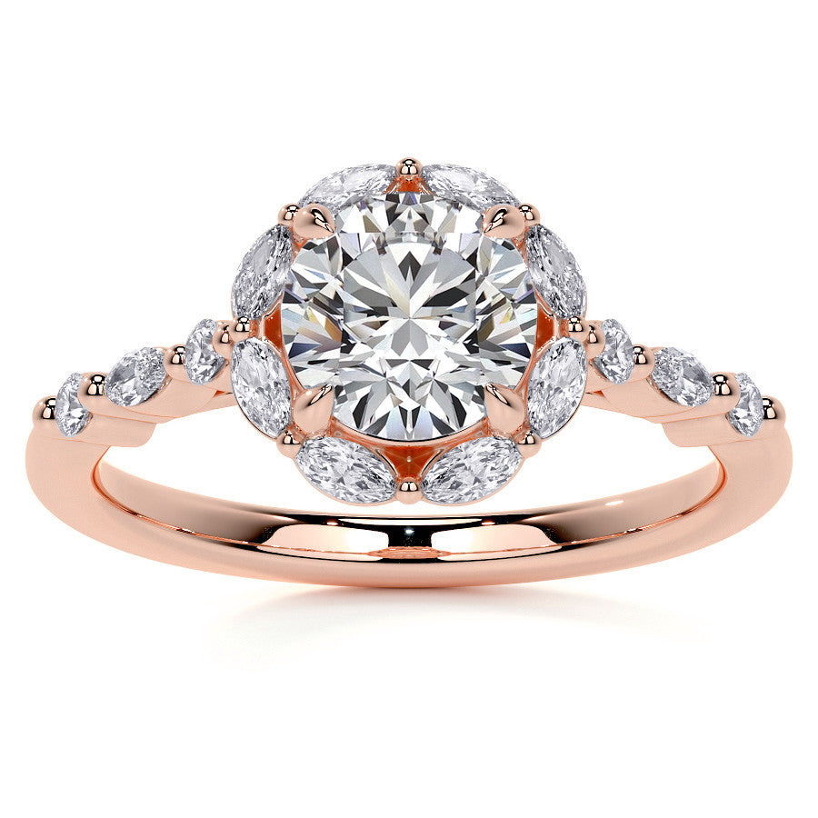 Round and Marquise Halo Moissanite Cathedral Engagement Ring