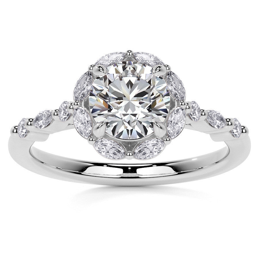 Round and Marquise Halo Moissanite Cathedral Engagement Ring