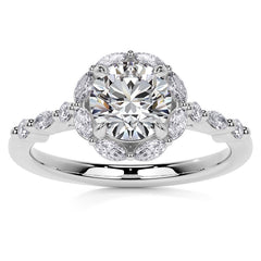 Round and Marquise Halo Moissanite Cathedral Engagement Ring