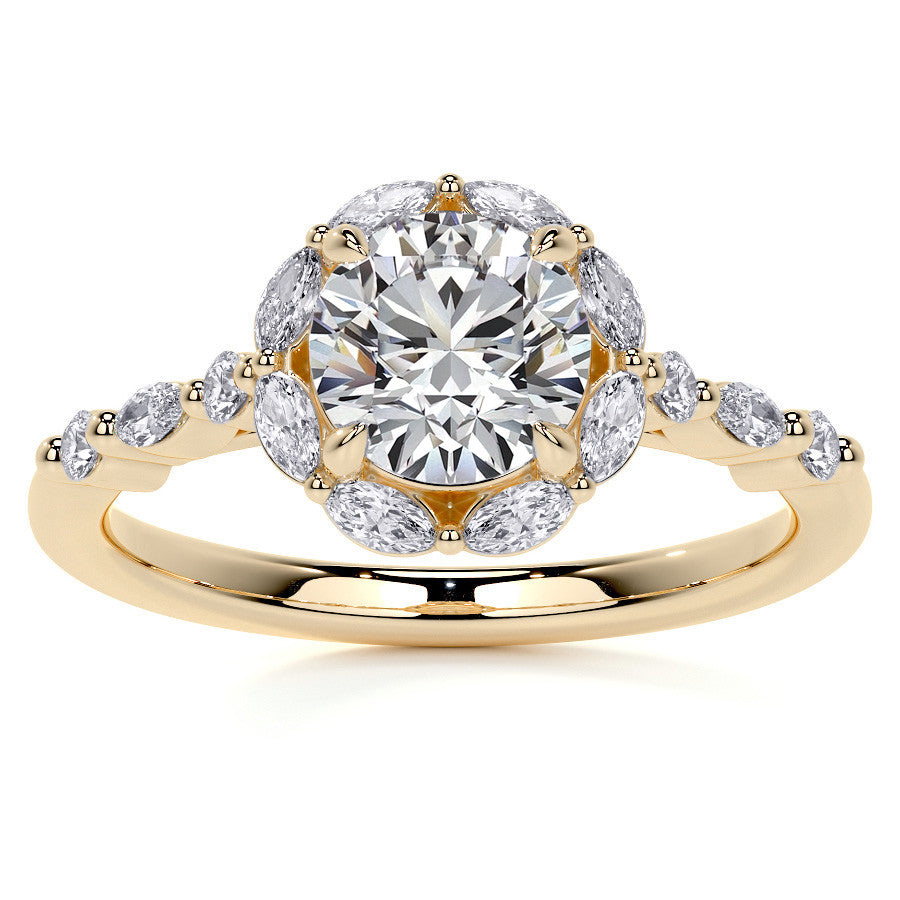 Round and Marquise Halo Moissanite Cathedral Engagement Ring