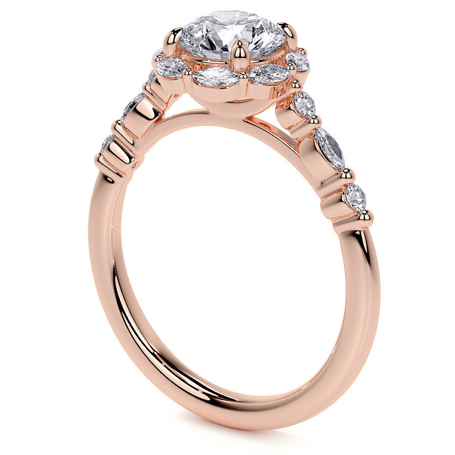 Round and Marquise Halo Moissanite Cathedral Engagement Ring