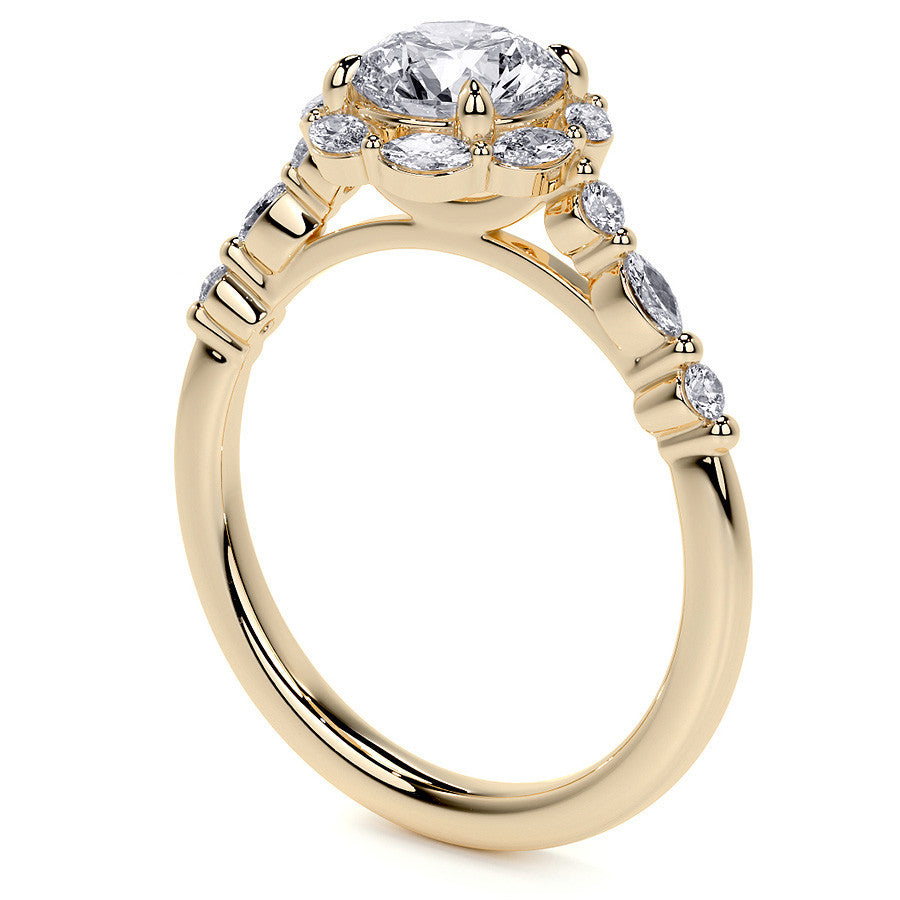 Round and Marquise Halo Moissanite Cathedral Engagement Ring