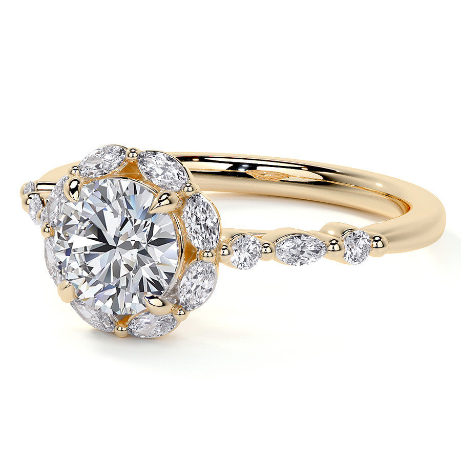 Round and Marquise Halo Moissanite Cathedral Engagement Ring