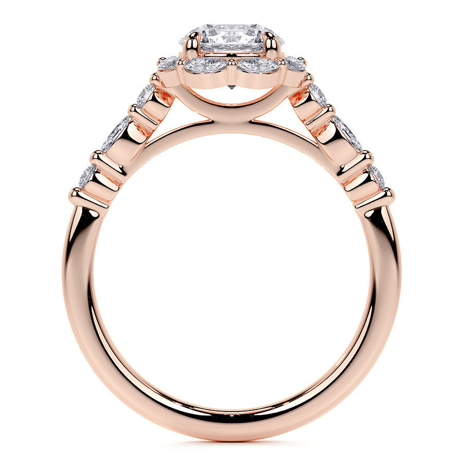 Round and Marquise Halo Moissanite Cathedral Engagement Ring