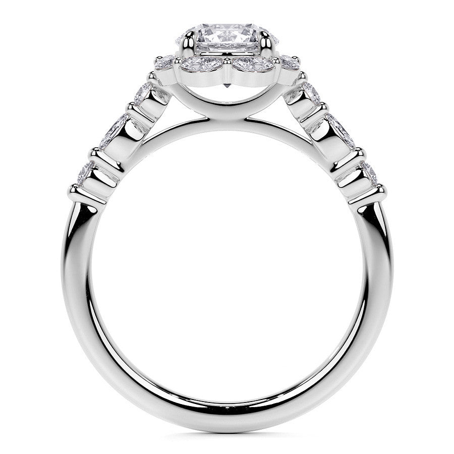Round and Marquise Halo Moissanite Cathedral Engagement Ring