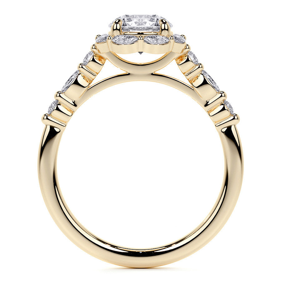 Round and Marquise Halo Moissanite Cathedral Engagement Ring