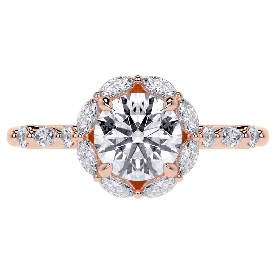 Round and Marquise Halo Moissanite Cathedral Engagement Ring