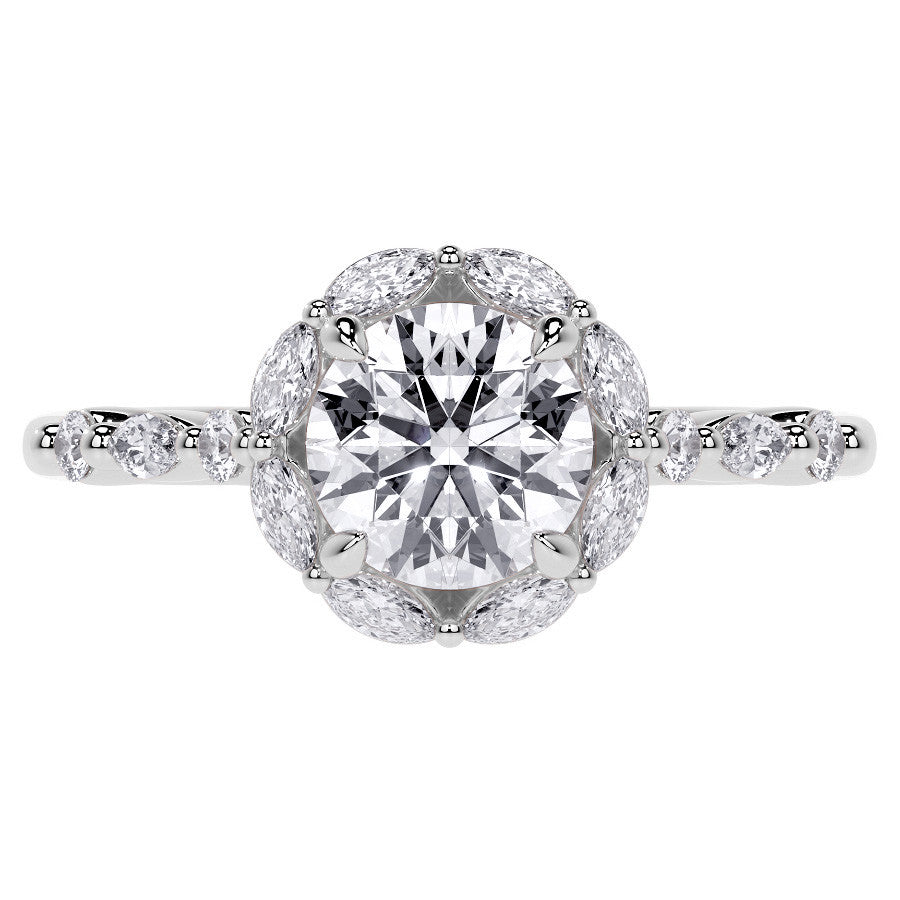 Round and Marquise Halo Moissanite Cathedral Engagement Ring