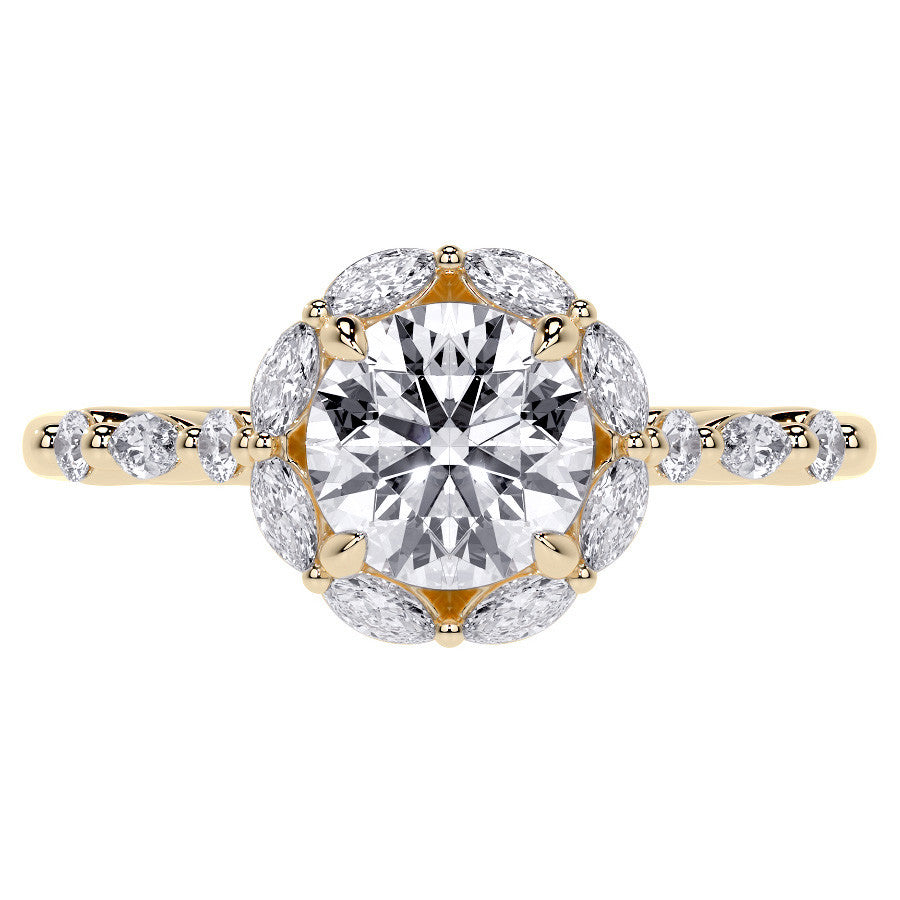 Round and Marquise Halo Moissanite Cathedral Engagement Ring