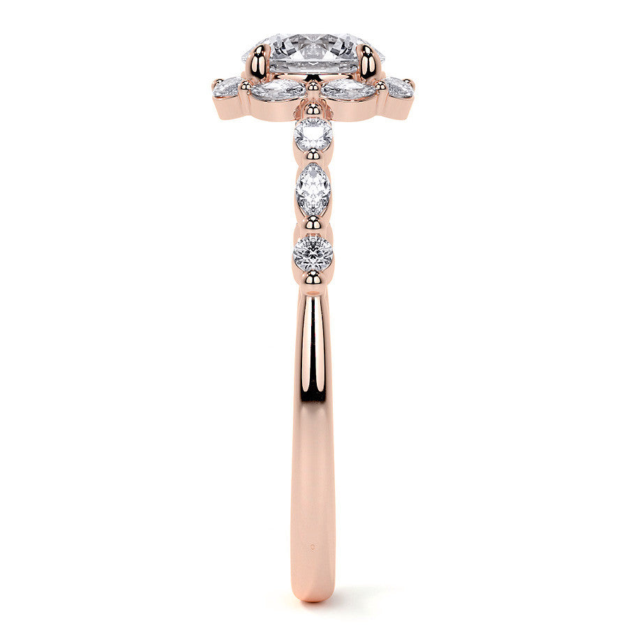 Round and Marquise Halo Moissanite Cathedral Engagement Ring