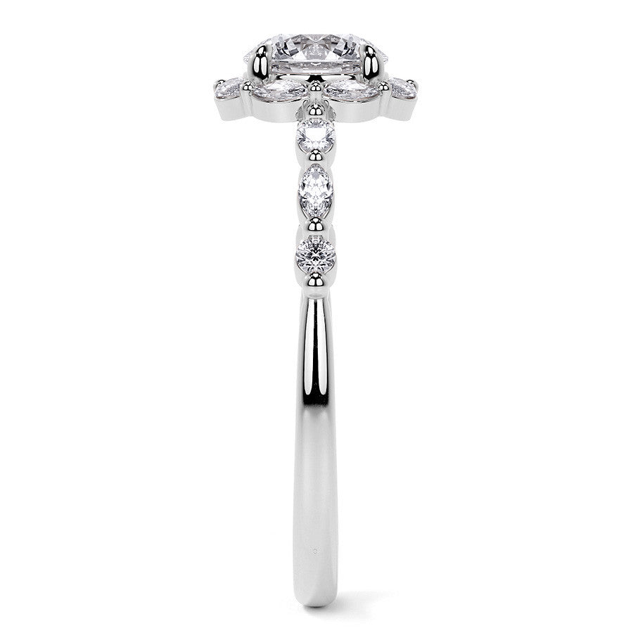 Round and Marquise Halo Moissanite Cathedral Engagement Ring