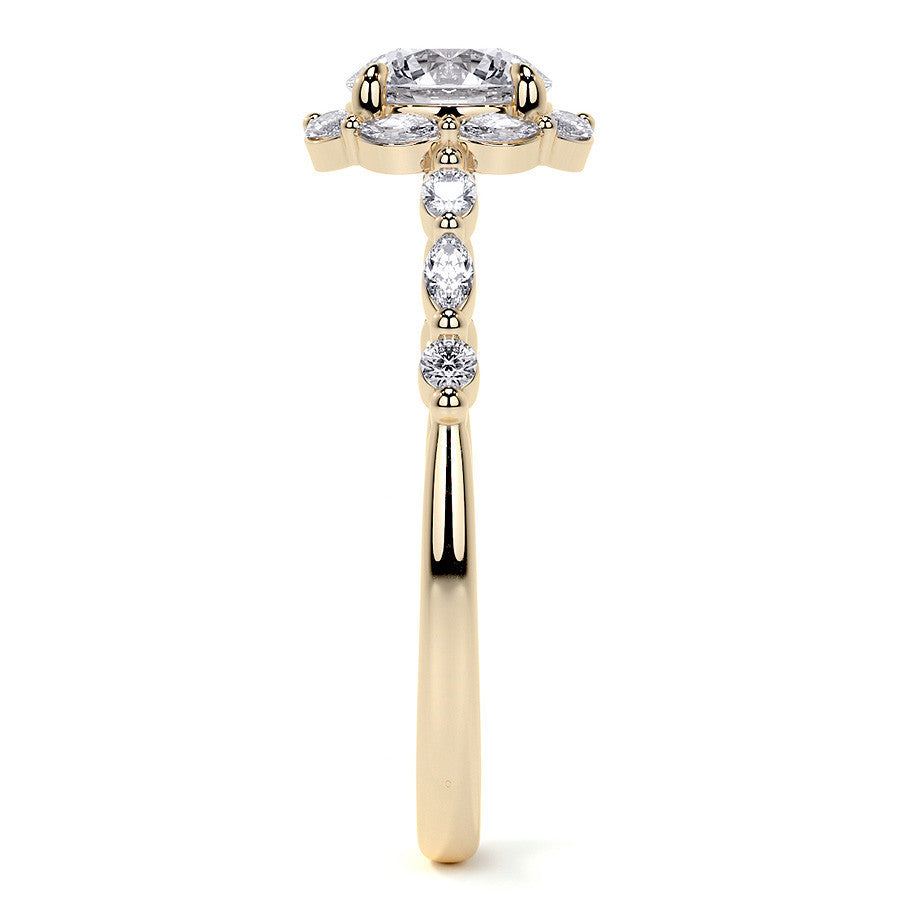 Round and Marquise Halo Moissanite Cathedral Engagement Ring