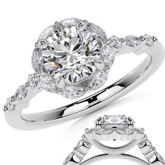 Round and Marquise Halo Moissanite Cathedral Engagement Ring