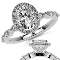 Petite Oval and Marquise Moissanite Halo Engagement Ring