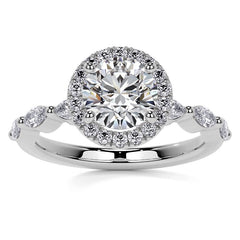 Petite Round and Marquise Moissanite Halo Engagement Ring