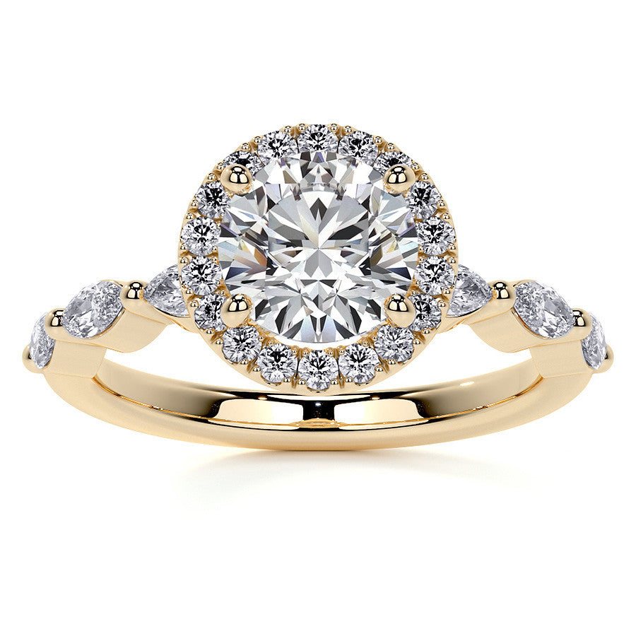 Petite Round and Marquise Moissanite Halo Engagement Ring