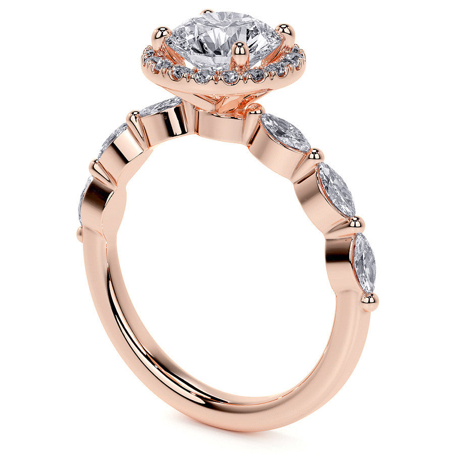 Petite Round and Marquise Moissanite Halo Engagement Ring