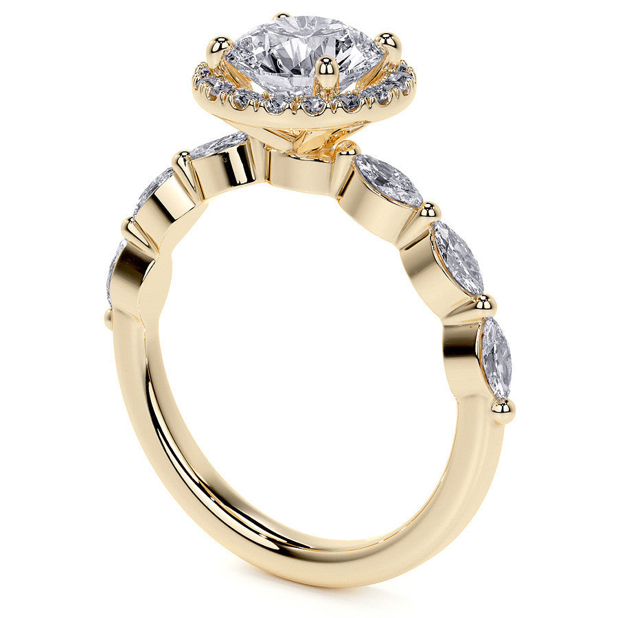 Petite Round and Marquise Moissanite Halo Engagement Ring