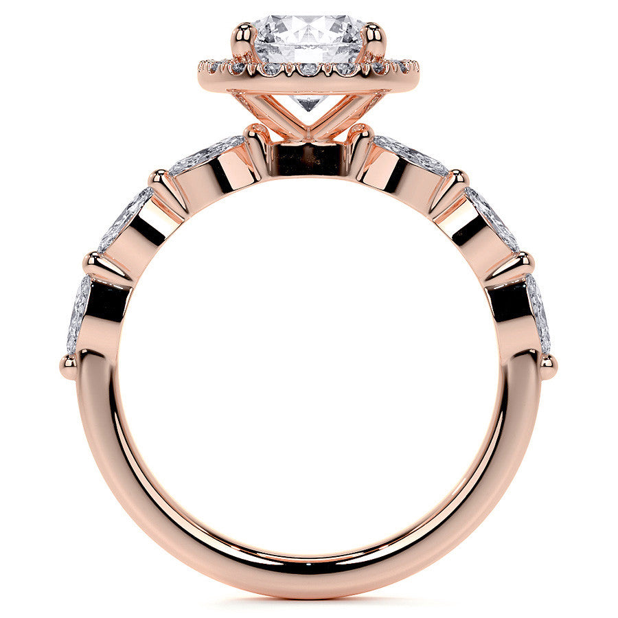Petite Round and Marquise Moissanite Halo Engagement Ring
