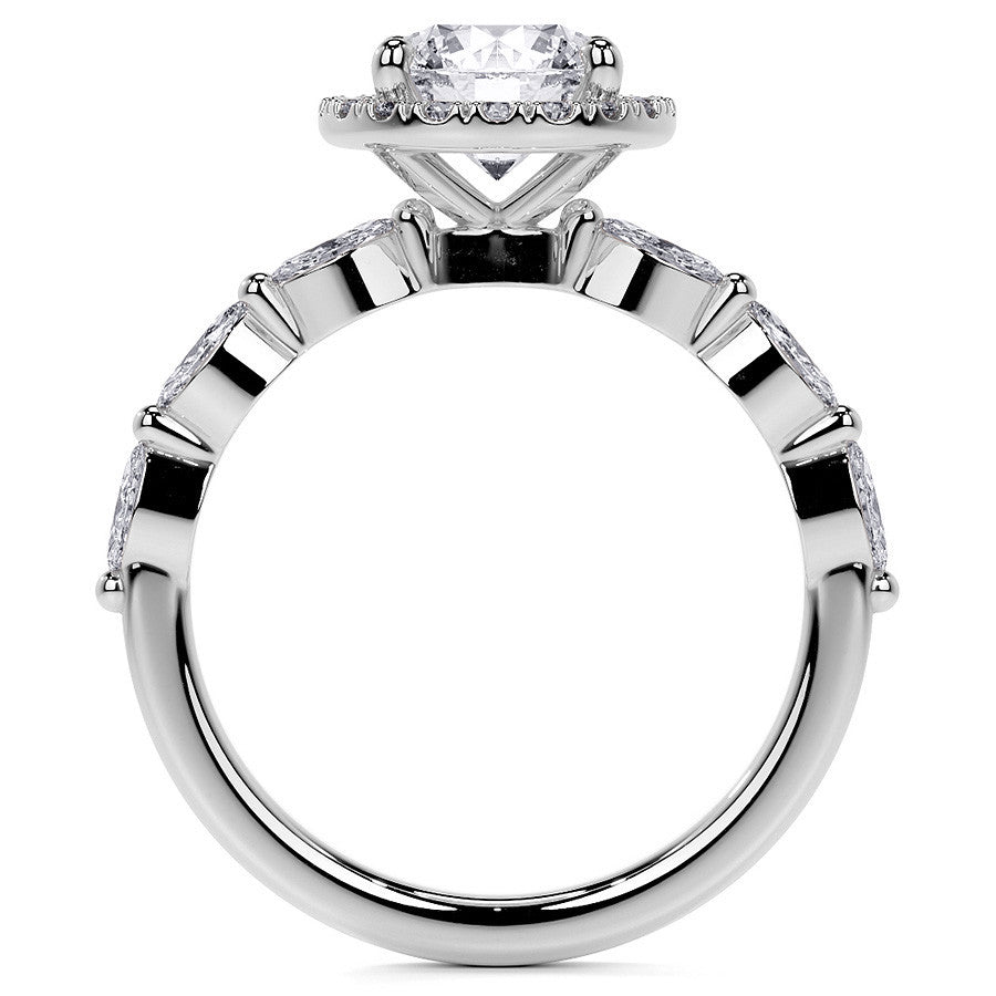 Petite Round and Marquise Moissanite Halo Engagement Ring
