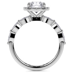 Petite Round and Marquise Moissanite Halo Engagement Ring
