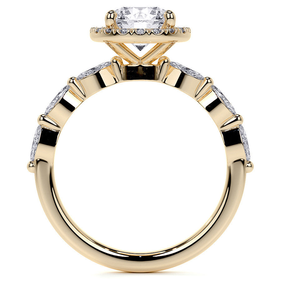 Petite Round and Marquise Moissanite Halo Engagement Ring