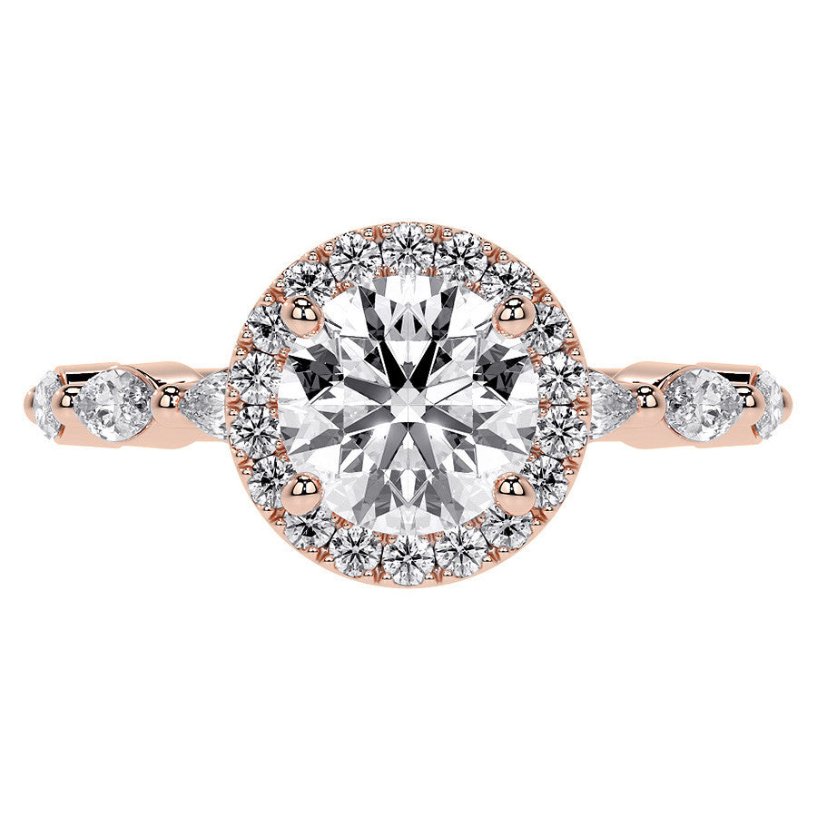 Petite Round and Marquise Moissanite Halo Engagement Ring
