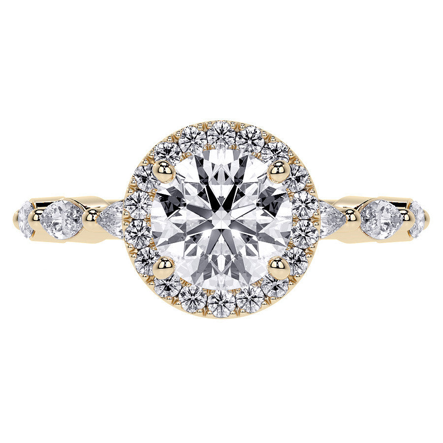 Petite Round and Marquise Moissanite Halo Engagement Ring