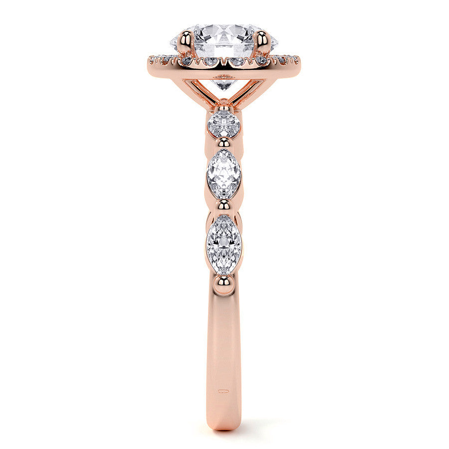 Petite Round and Marquise Moissanite Halo Engagement Ring