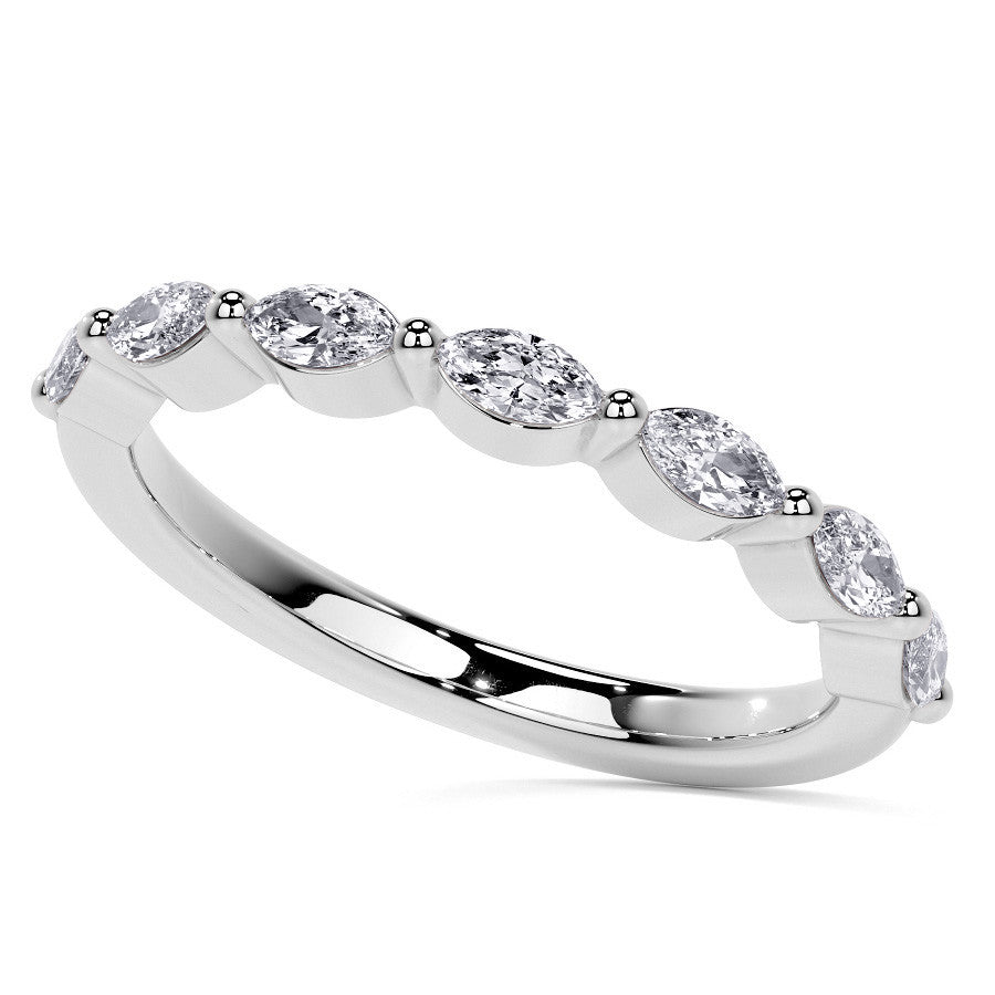 Petite Round and Marquise Moissanite Halo Engagement Ring
