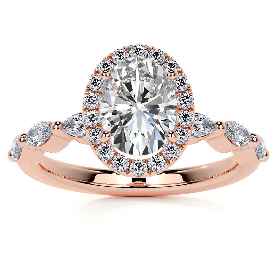 Petite Oval and Marquise Moissanite Halo Engagement Ring