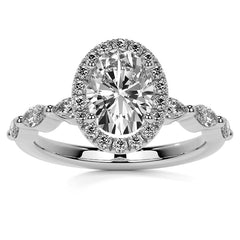 Petite Oval and Marquise Moissanite Halo Engagement Ring