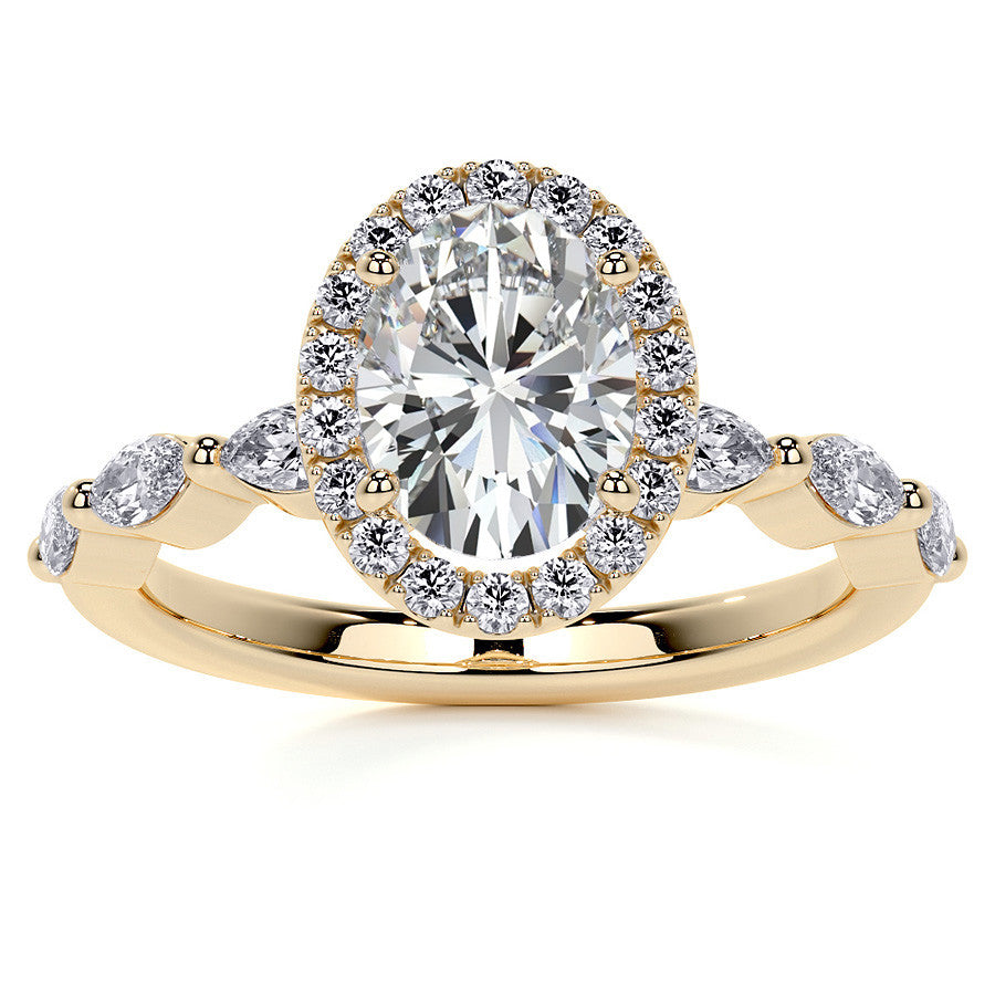Petite Oval and Marquise Moissanite Halo Engagement Ring