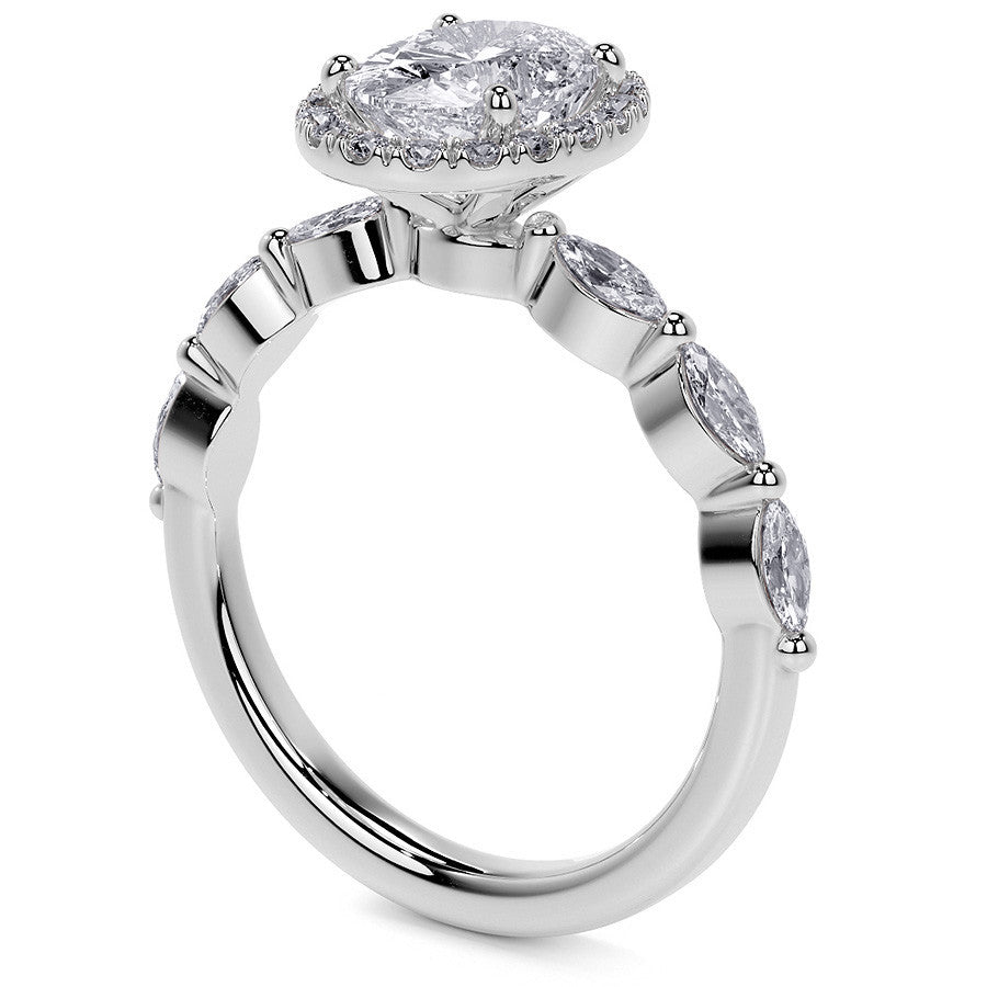 Petite Oval and Marquise Moissanite Halo Engagement Ring