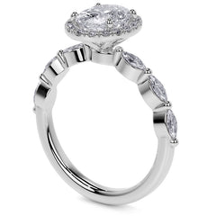 Petite Oval and Marquise Moissanite Halo Engagement Ring