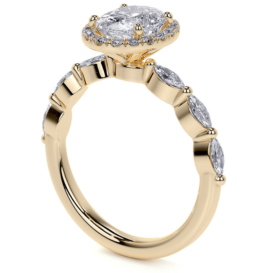 Petite Oval and Marquise Moissanite Halo Engagement Ring